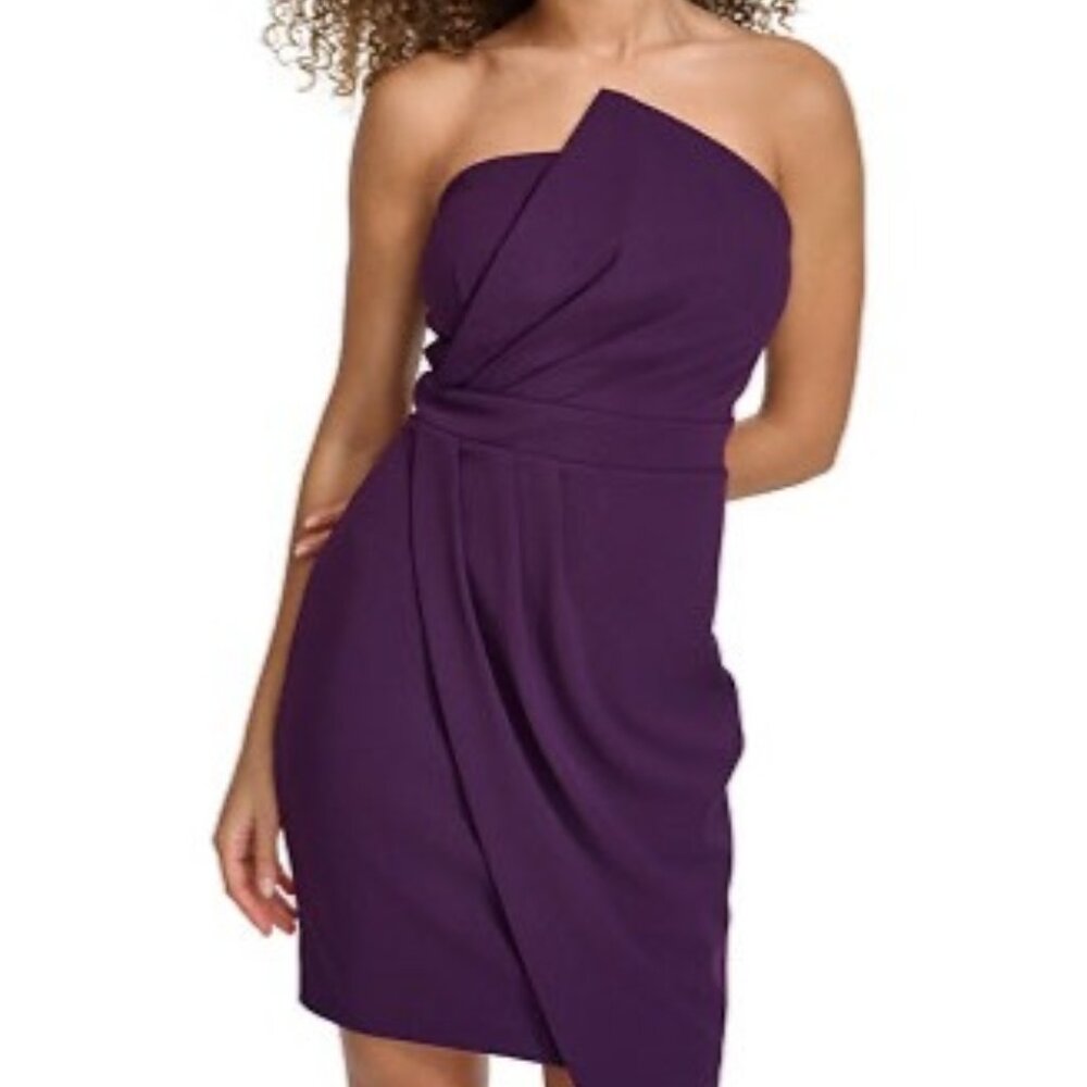 Siena Womens Purple Strapless Draped Cocktail Dress Size 8 Polyester Party Wear